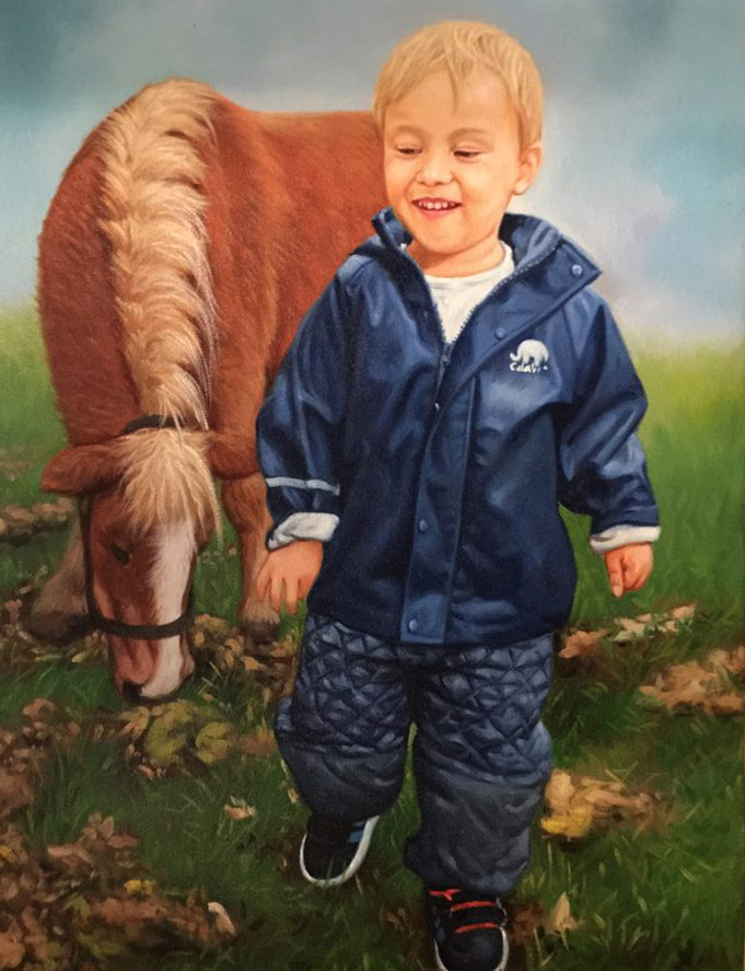 Ölgemälde eines Kindes mit einem Pferd