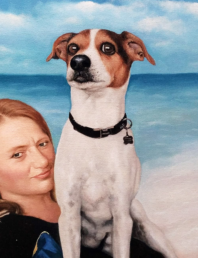 Gemälde einer Frau mit ihrem Hund